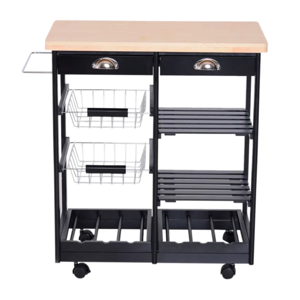 Carrito de cocina Homcom multiusos con estantes y cajones negro 76x74x37 cm