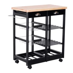 Carrito de cocina Homcom multiusos con estantes y cajones negro 76x74x37 cm