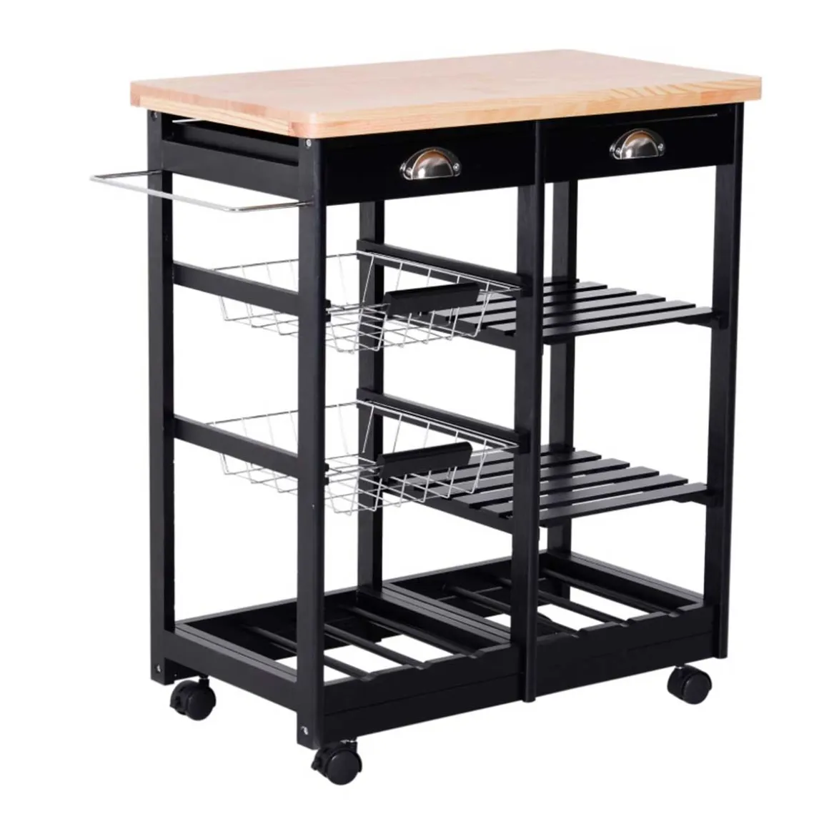 Carrito de cocina Homcom multiusos con estantes y cajones negro 76x74x37 cm