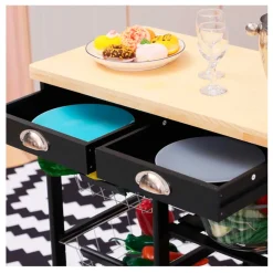 Carrito de cocina Homcom multiusos con estantes y cajones negro 76x74x37 cm