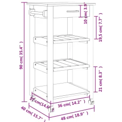 Carrito de cocina Monza 1 cajón + 3 estantes 90x48x40 cm