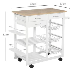 Carrito de cocina multifuncional Homcom con cajones+cestas blanco/natural 82x92x37 cm