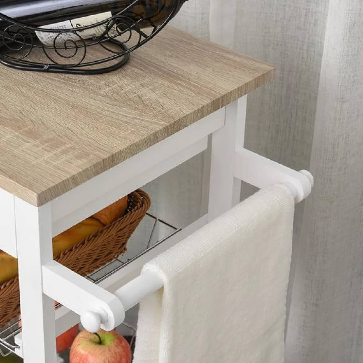 Carrito de cocina multifuncional Homcom con cajones+cestas blanco/natural 82x92x37 cm