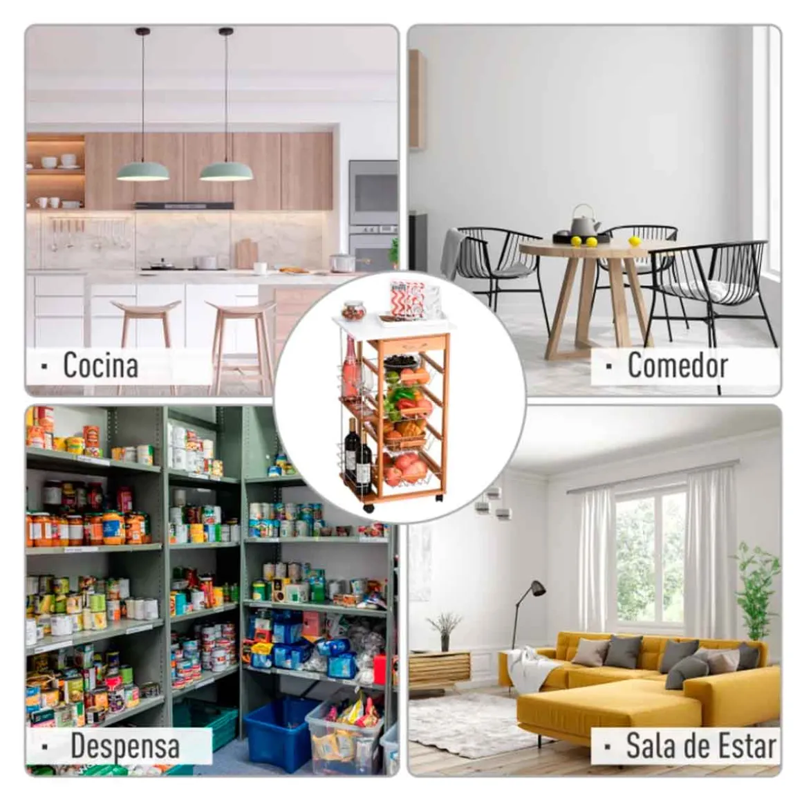 Carrito de cocina multiusos Homcom 5 niveles 1 cajón + 4 cestas + 2 estantes 83x47x37 cm