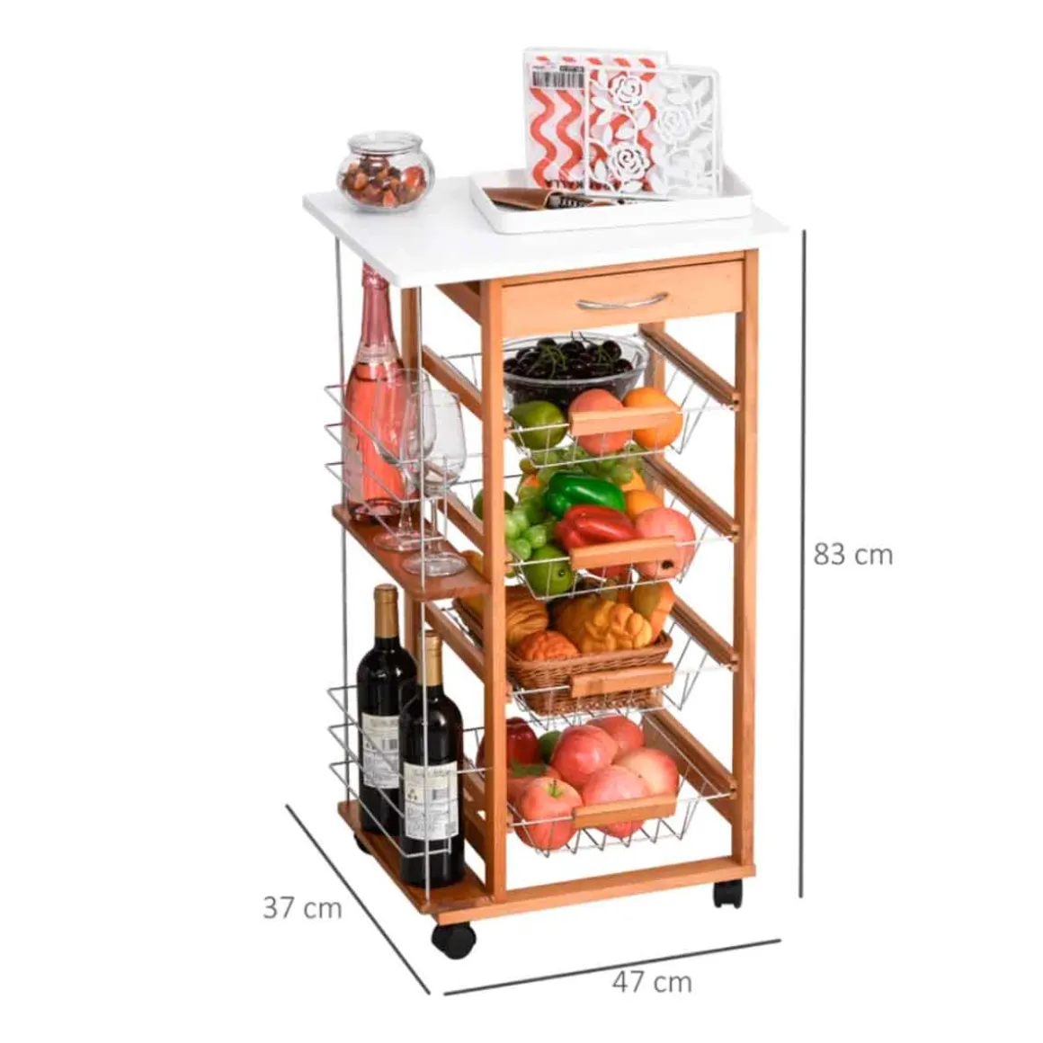 Carrito de cocina multiusos Homcom 5 niveles 1 cajón + 4 cestas + 2 estantes 83x47x37 cm