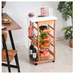 Carrito de cocina multiusos Homcom 5 niveles 1 cajón + 4 cestas + 2 estantes 83x47x37 cm