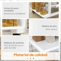 Carrito de cocina Pattay Homcom 4 niveles + cajón blanco 83x57x37 cm