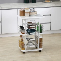 Carrito de cocina Pattay Homcom 4 niveles + cajón blanco 83x57x37 cm