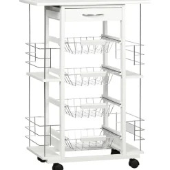 Carrito de cocina Pattay Homcom 4 niveles + cajón blanco 83x57x37 cm