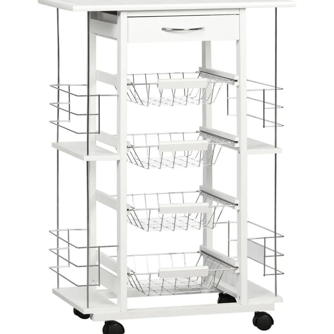 Carrito de cocina Pattay Homcom 4 niveles + cajón blanco 83x57x37 cm