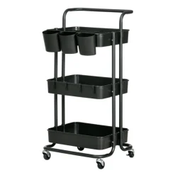 Carrito multifunción Homcom 3 niveles con ganchos negro 86,5x42x38 cm