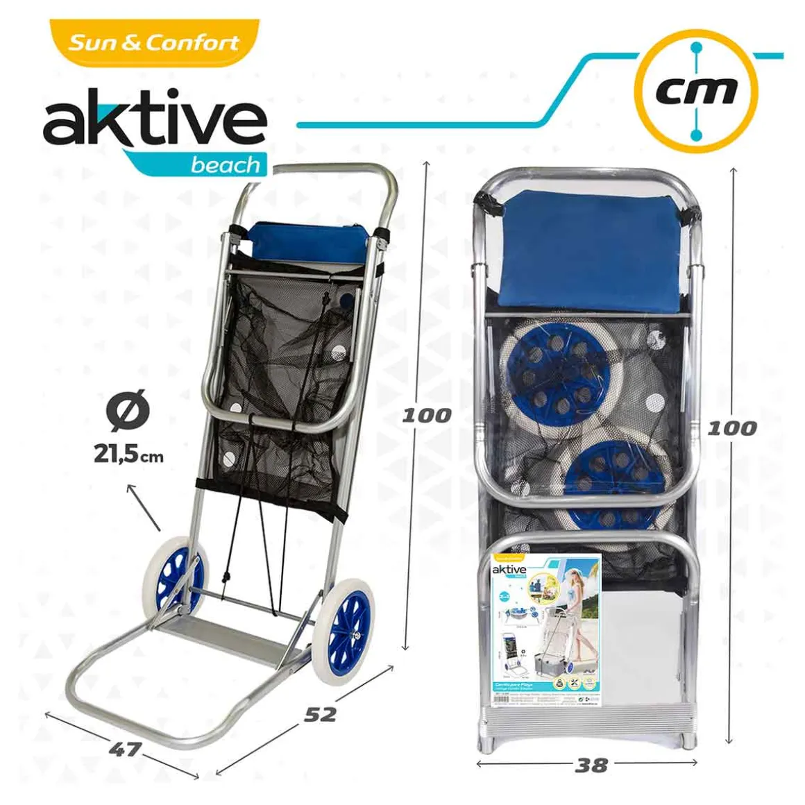 Carrito multiusos Aktive 2 en 1 azul/inox 100x47x52 cm