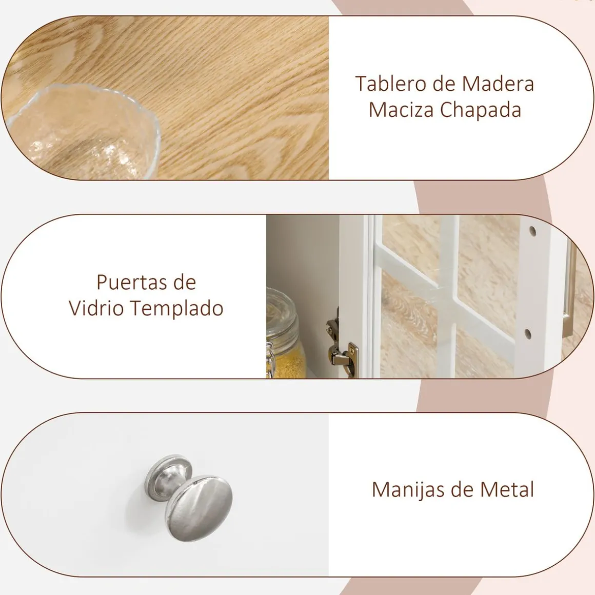 Carrito multiusos Homcom 2 cajones + 3 puertas blanco/natural 90x124,5x39,5 cm