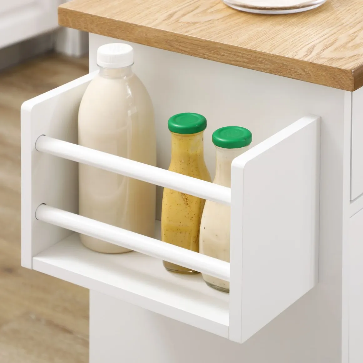 Carrito multiusos Homcom 2 cajones + 3 puertas blanco/natural 90x124,5x39,5 cm