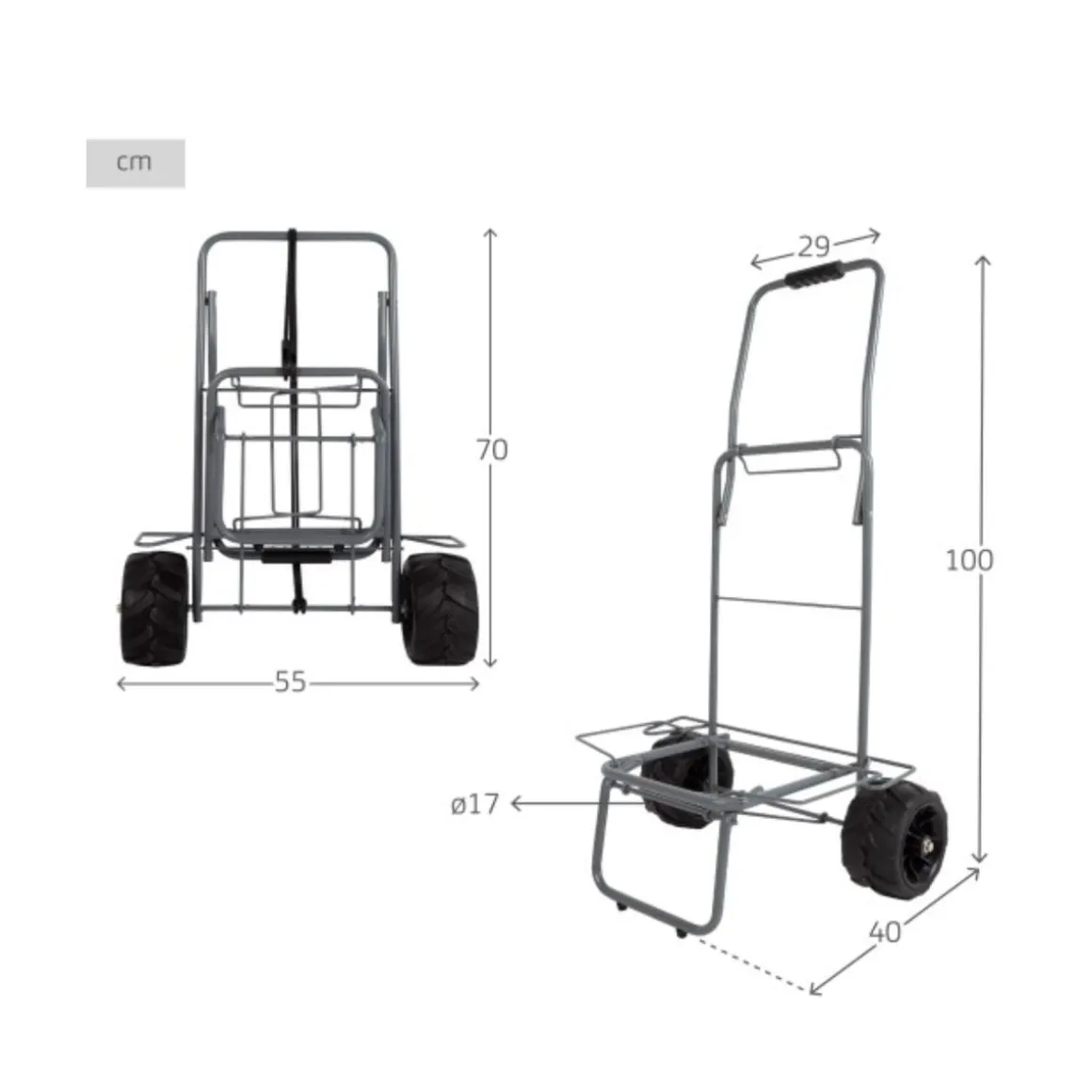Carrito multiusos plegable con ruedas + cuerda de sujeción gris 100x55x40 cm