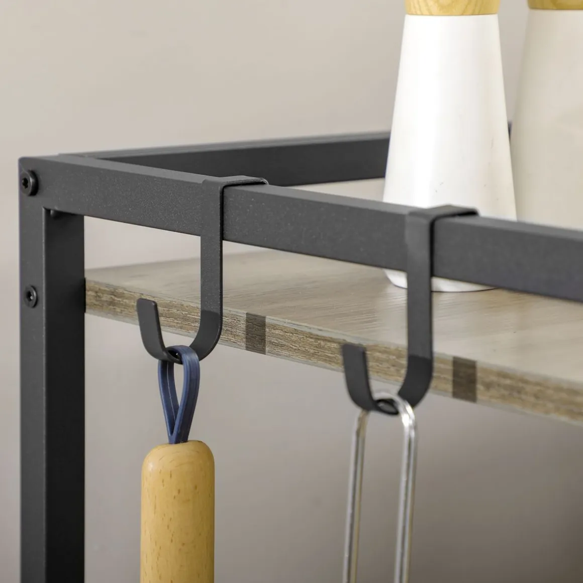 Carrito multiusos Terry Homcom 3 niveles + bolsa de tela con ruedas gris 80,5x66x40 cm
