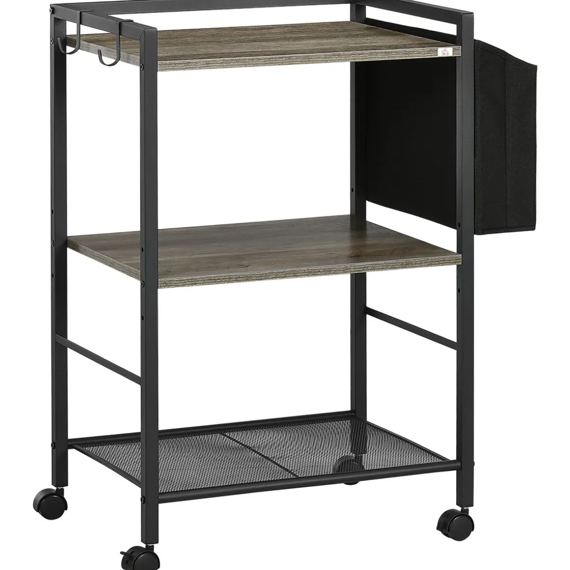 Carrito multiusos Terry Homcom 3 niveles + bolsa de tela con ruedas gris 80,5x66x40 cm