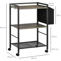 Carrito multiusos Terry Homcom 3 niveles + bolsa de tela con ruedas gris 80,5x66x40 cm