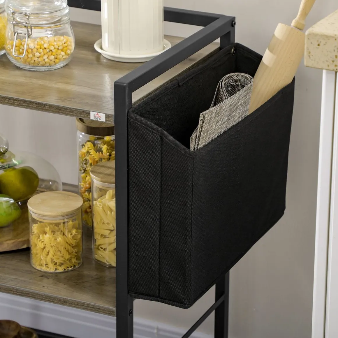 Carrito multiusos Terry Homcom 3 niveles + bolsa de tela con ruedas gris 80,5x66x40 cm