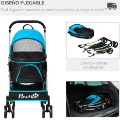 Carrito para mascotas PawHut 3 en 1 con cesta plegable 98x49,5x82 cm