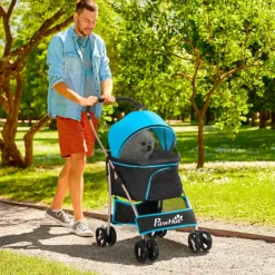 Carrito para mascotas PawHut 3 en 1 con cesta plegable 98x49,5x82 cm