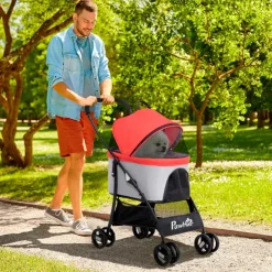 Carrito para mascotas PawHut 3 en 1 con cesta plegable 98x49,5x82 cm