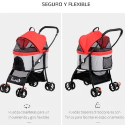 Carrito para mascotas PawHut 3 en 1 con cesta plegable 98x49,5x82 cm