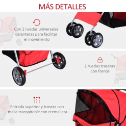 Carrito PawHut para mascotas plegable con toldo 97x45x75 cm