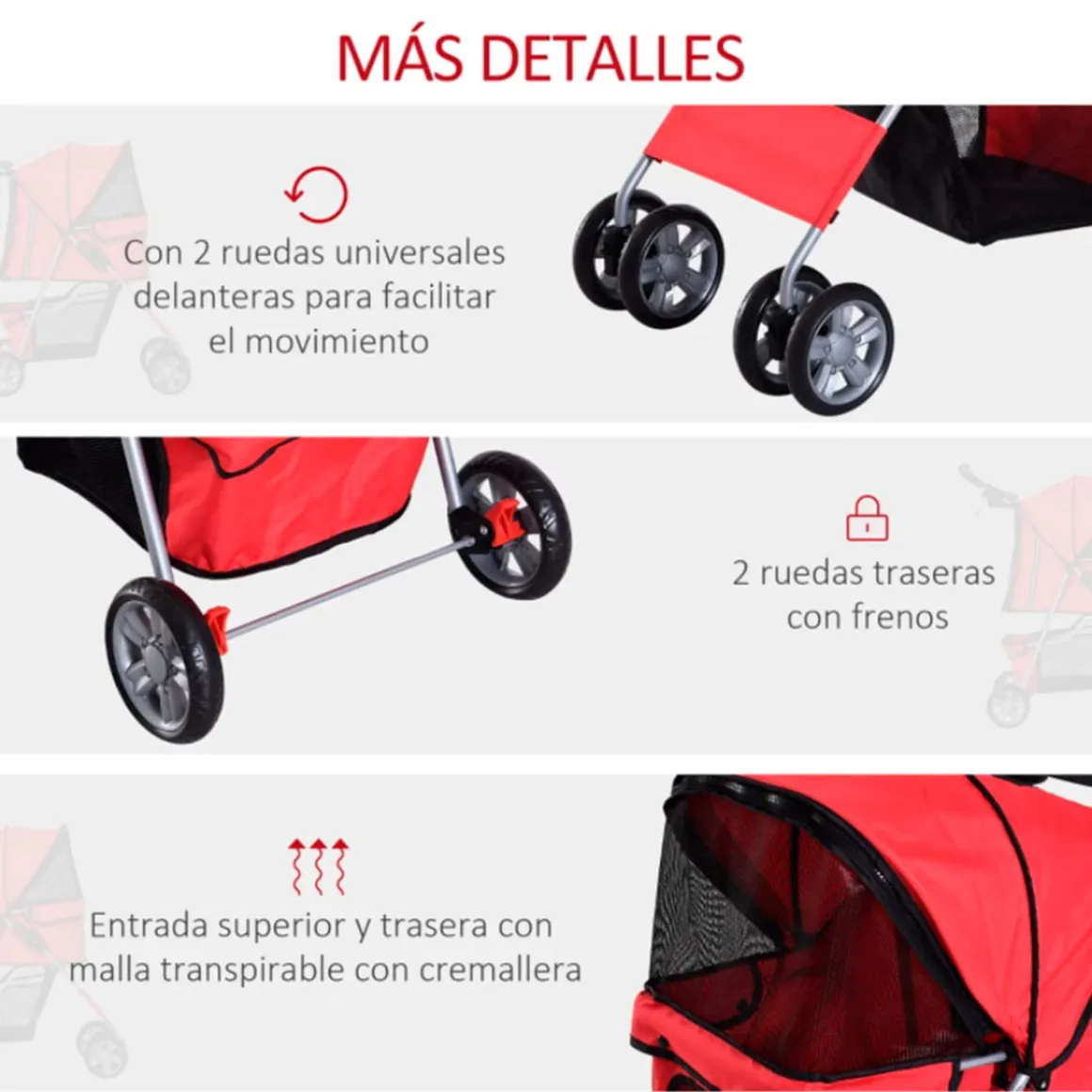 Carrito PawHut para mascotas plegable con toldo 97x45x75 cm