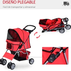 Carrito PawHut para mascotas plegable con toldo 97x45x75 cm