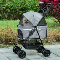 Carrito PawHut para mascotas plegable con toldo gris 96x45x67 cm