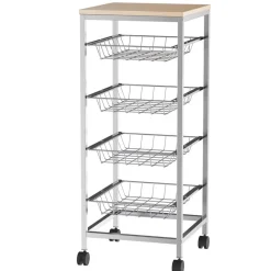 Carro auxiliar de cocina Homcom 5 niveles con ruedas inox/natural 89x36,5x36,5 cm