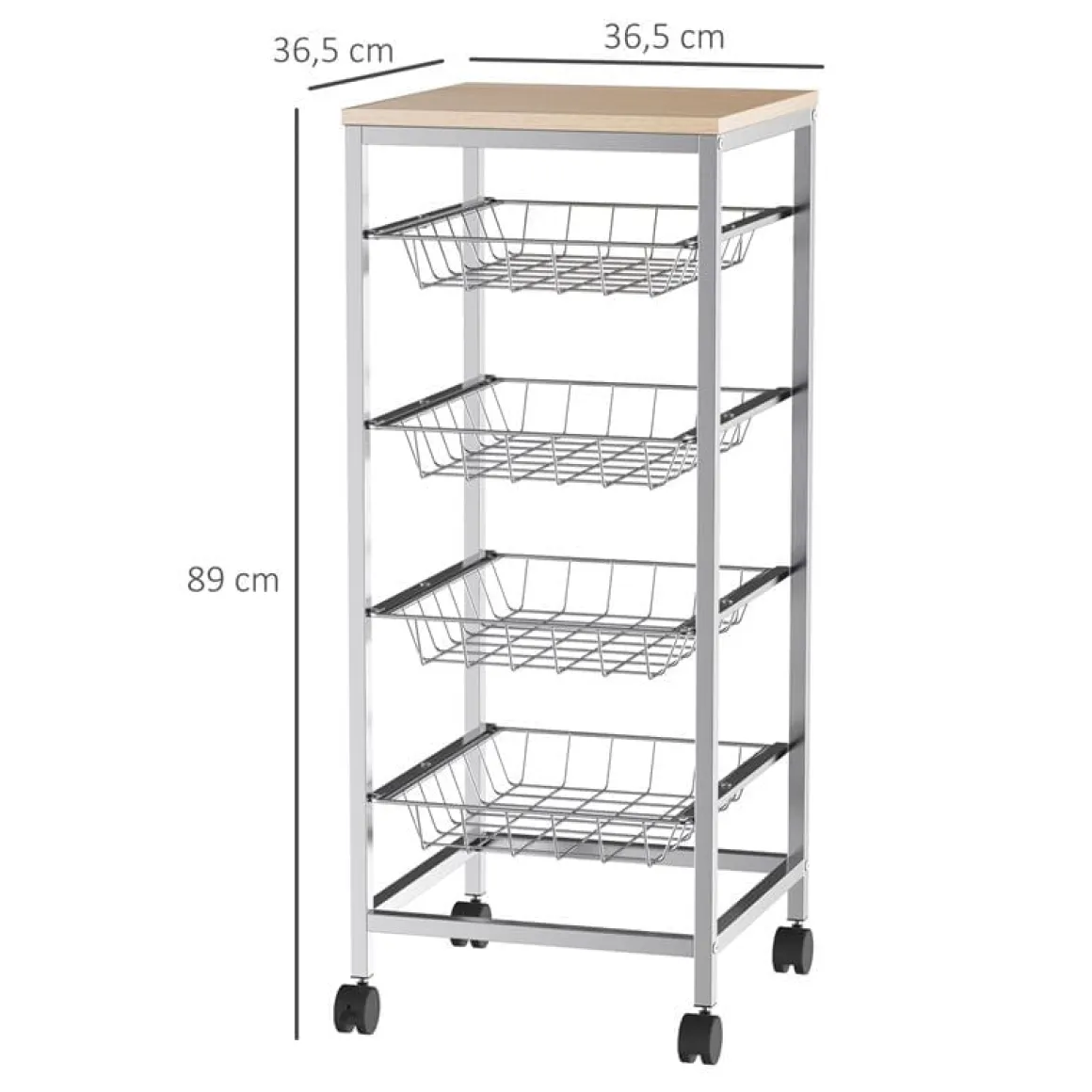 Carro auxiliar de cocina Homcom 5 niveles con ruedas inox/natural 89x36,5x36,5 cm