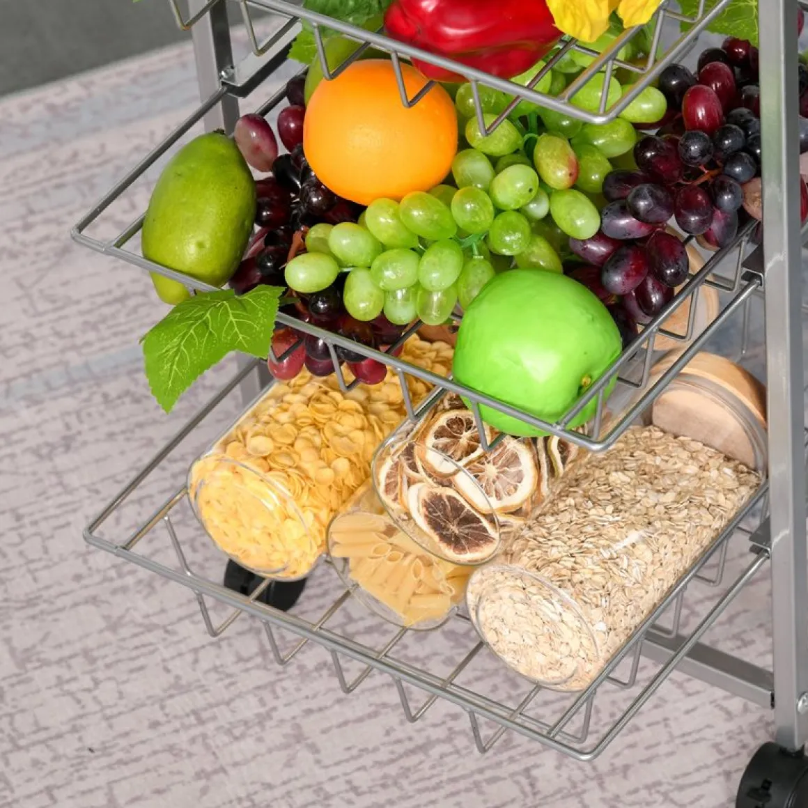 Carro auxiliar de cocina Homcom 5 niveles con ruedas inox/natural 89x36,5x36,5 cm