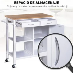 Carro auxiliar de cocina Homcom con ruedas giratorias blanco/natural 86x88,5x40 cm