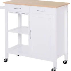 Carro auxiliar de cocina Homcom con ruedas giratorias blanco/natural 86x88,5x40 cm
