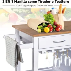 Carro auxiliar de cocina Homcom con ruedas giratorias blanco/natural 86x88,5x40 cm