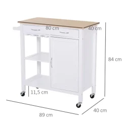 Carro auxiliar de cocina Homcom con ruedas giratorias blanco/natural 86x88,5x40 cm