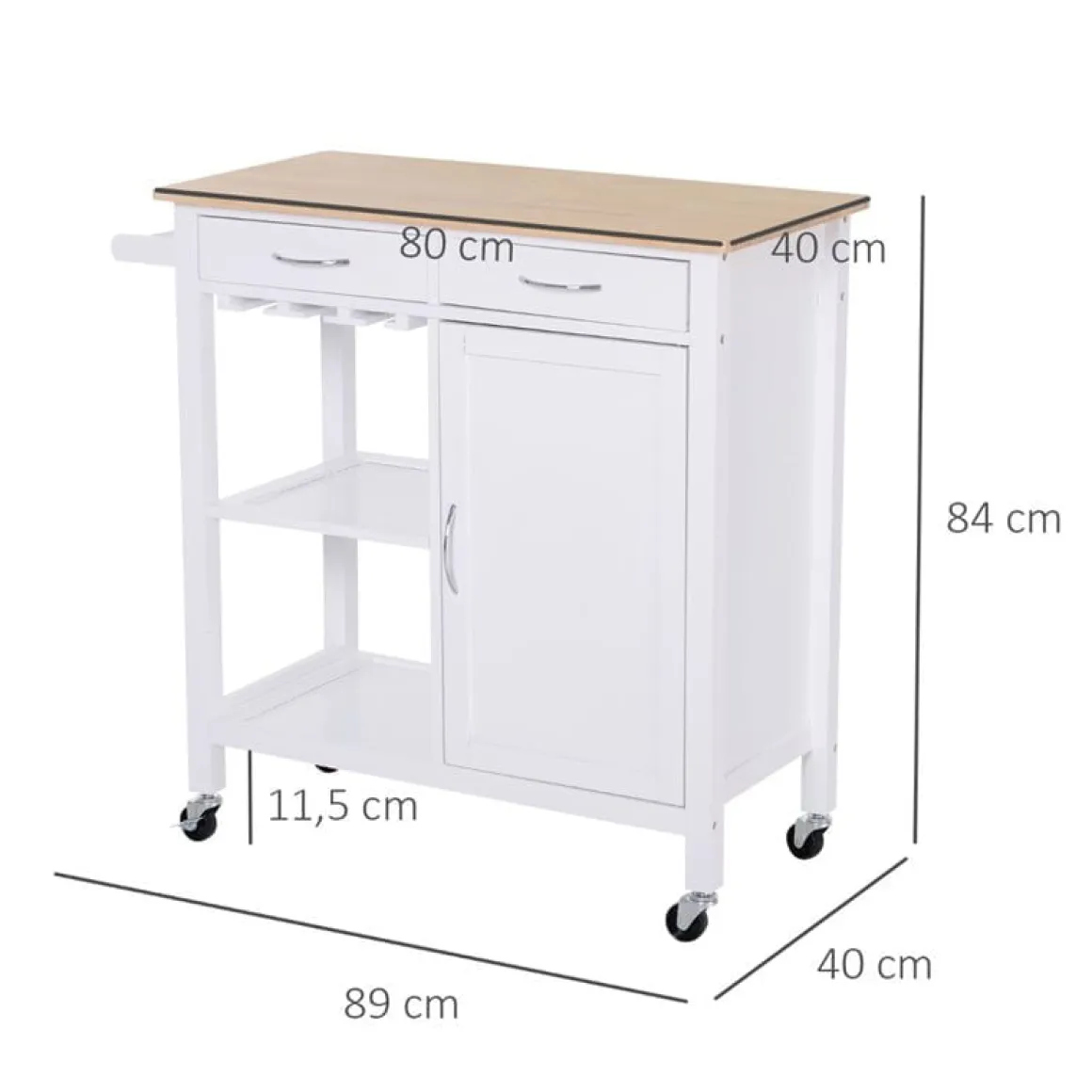 Carro auxiliar de cocina Homcom con ruedas giratorias blanco/natural 86x88,5x40 cm
