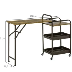 Carro auxiliar Kute Homcom estantes + ruedas + hoja abatible marrón oscuro 82x118x36,5 cm