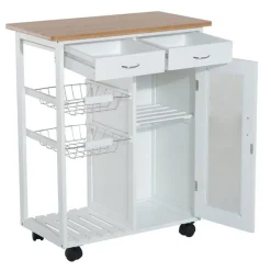 Carro de cocina auxiliar Homcom con ruedas blanco/natural 85x70x37 cm
