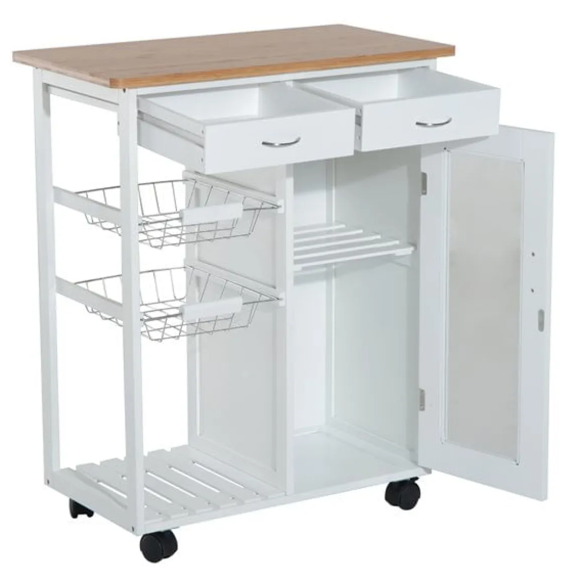 Carro de cocina auxiliar Homcom con ruedas blanco/natural 85x70x37 cm