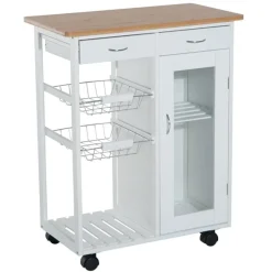 Carro de cocina auxiliar Homcom con ruedas blanco/natural 85x70x37 cm