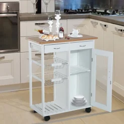 Carro de cocina auxiliar Homcom con ruedas blanco/natural 85x70x37 cm