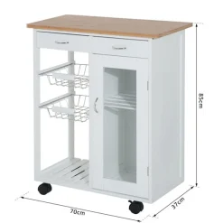Carro de cocina auxiliar Homcom con ruedas blanco/natural 85x70x37 cm