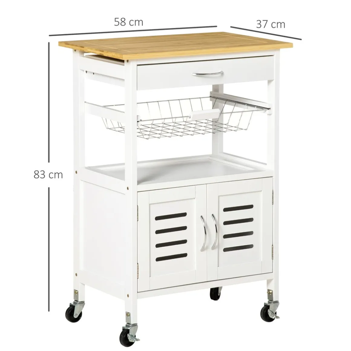 Carro de cocina Vorona Homcom con ruedas blanco/natural 83x58x37 cm