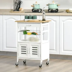 Carro de cocina Vorona Homcom con ruedas blanco/natural 83x58x37 cm