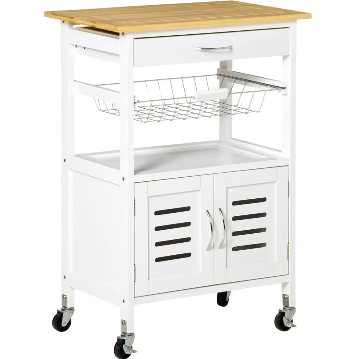 Carro de cocina Vorona Homcom con ruedas blanco/natural 83x58x37 cm