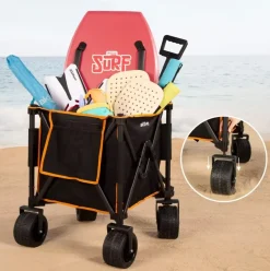 Carro de playa Aktive diseño plegable + ruedas negro 71-105x52 cm