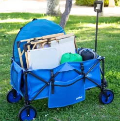 Carro de playa Aktive diseño plegable + ruedas azul 53-108x88x47 cm